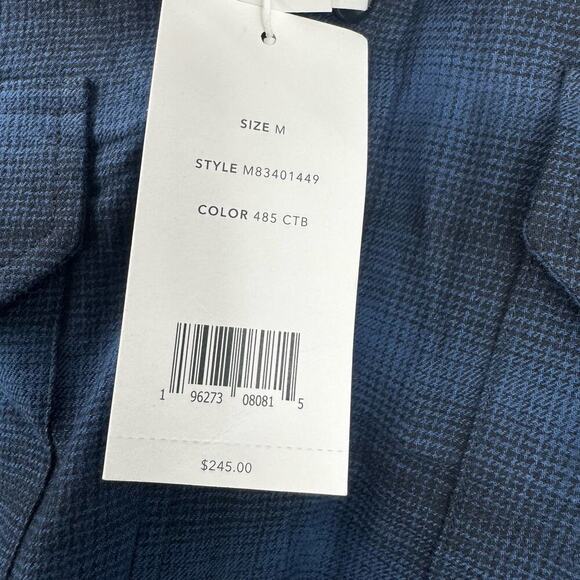 VINCE Men's Tonal Shadow Plaid Hooded Shirt In Blue Size M NWT - Picture 10 of 12